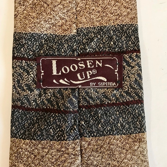 Loosen Up Superba Tie Beige Burgundy Italian Silk - Picture 2 of 3